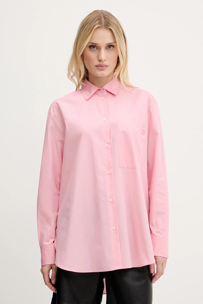 Бавовняна сорочка HUGO The Oversize Shirt casual рожевий 50515741