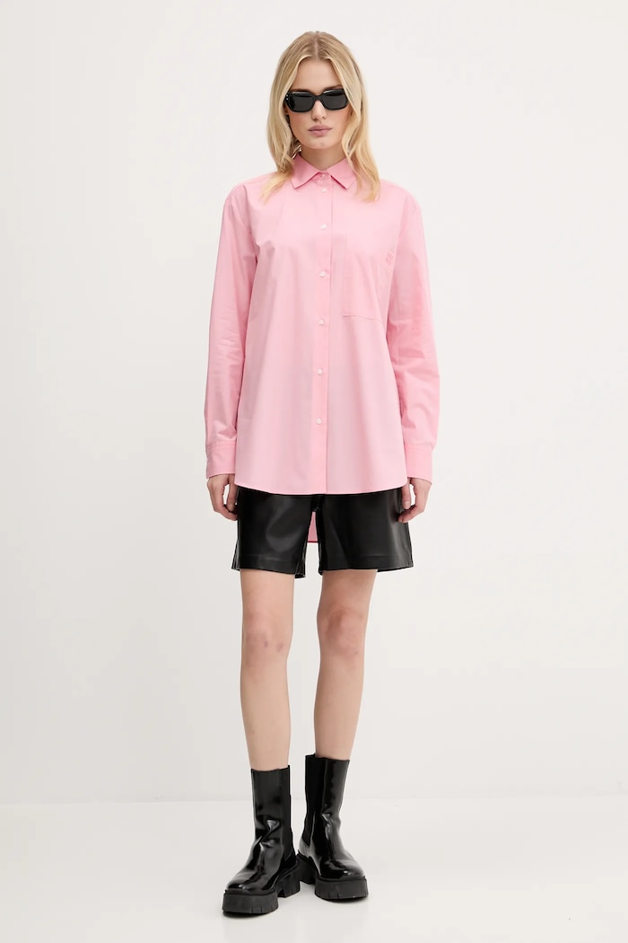 Бавовняна сорочка HUGO The Oversize Shirt 50515741 рожевий AA00