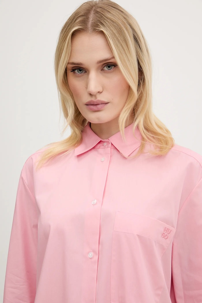 Бавовняна сорочка HUGO The Oversize Shirt рожевий 50515741