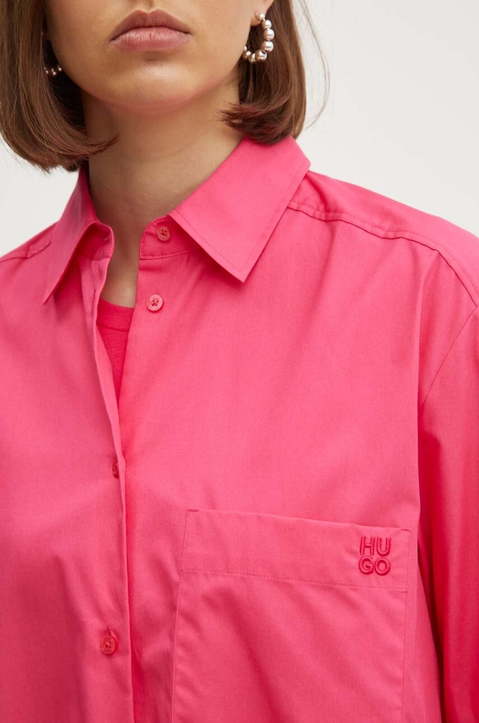 HUGO koszula bawełniana The Oversize Shirt 50515741 różowy