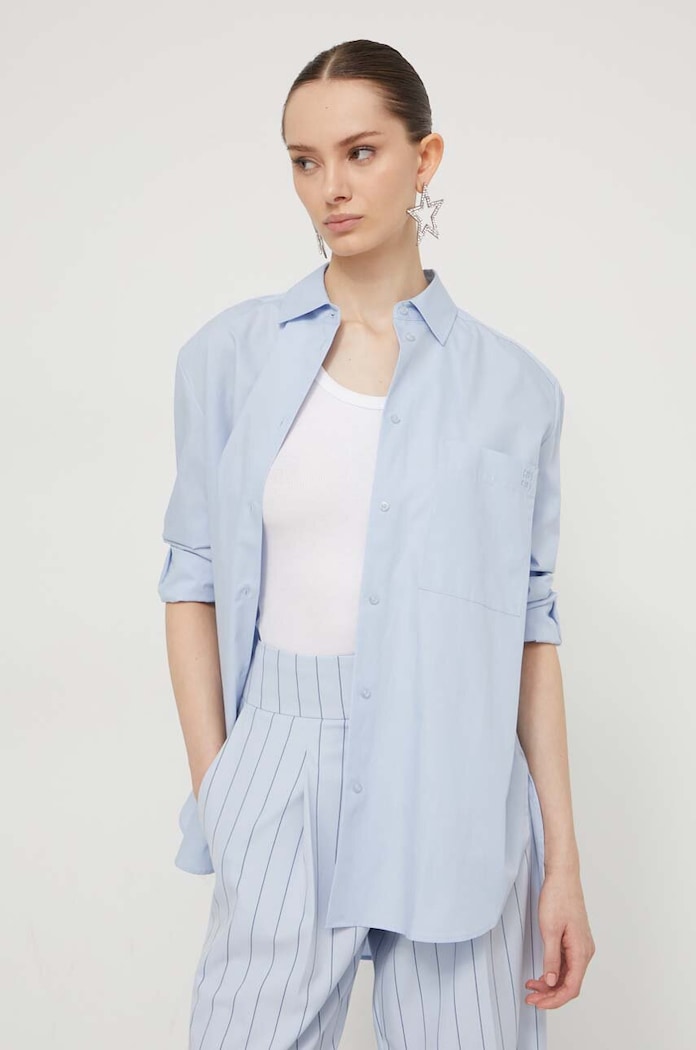 Бавовняна сорочка HUGO The Oversize Shirt casual блакитний 50515741