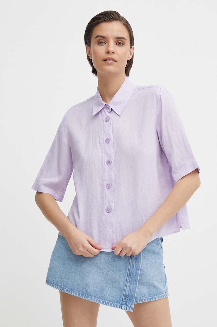 United Colors of Benetton koszula damska lniana fioletowy 5BML5QB75