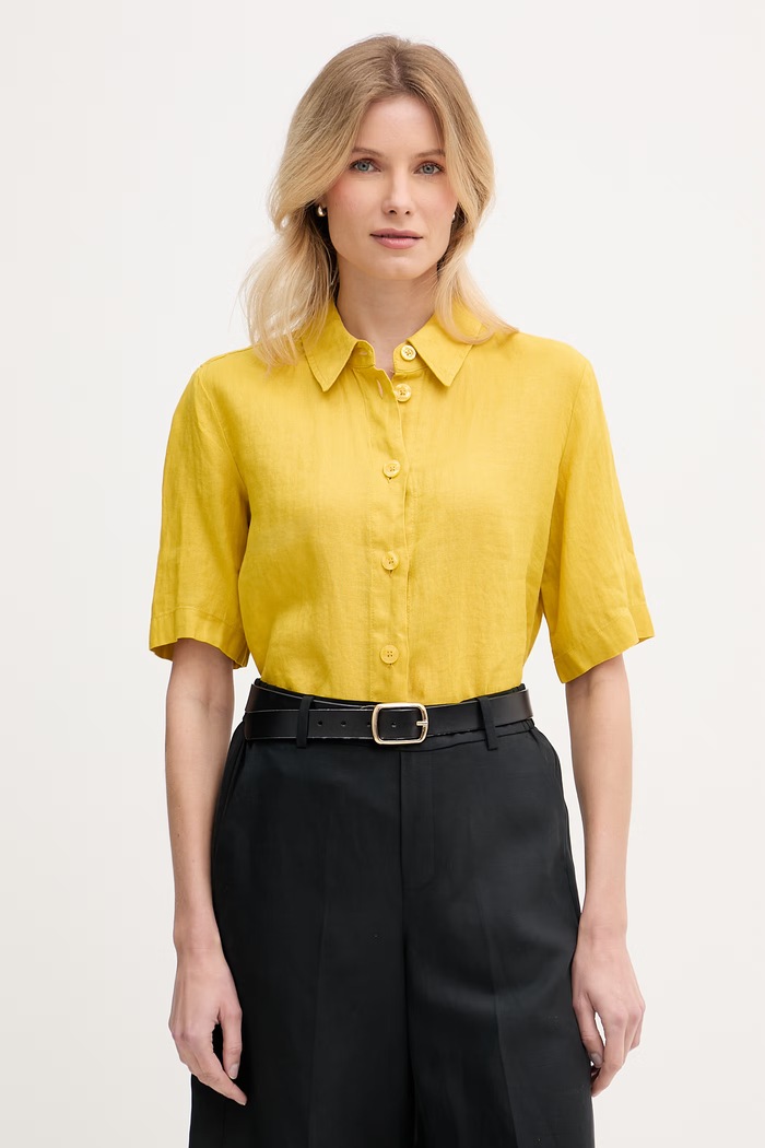 United Colors of Benetton košeľa dámska ľanová žltá 5BML5QB75