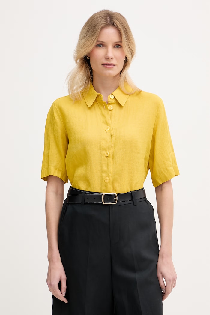 United Colors of Benetton košeľa dámska ľanová žltá 5BML5QB75