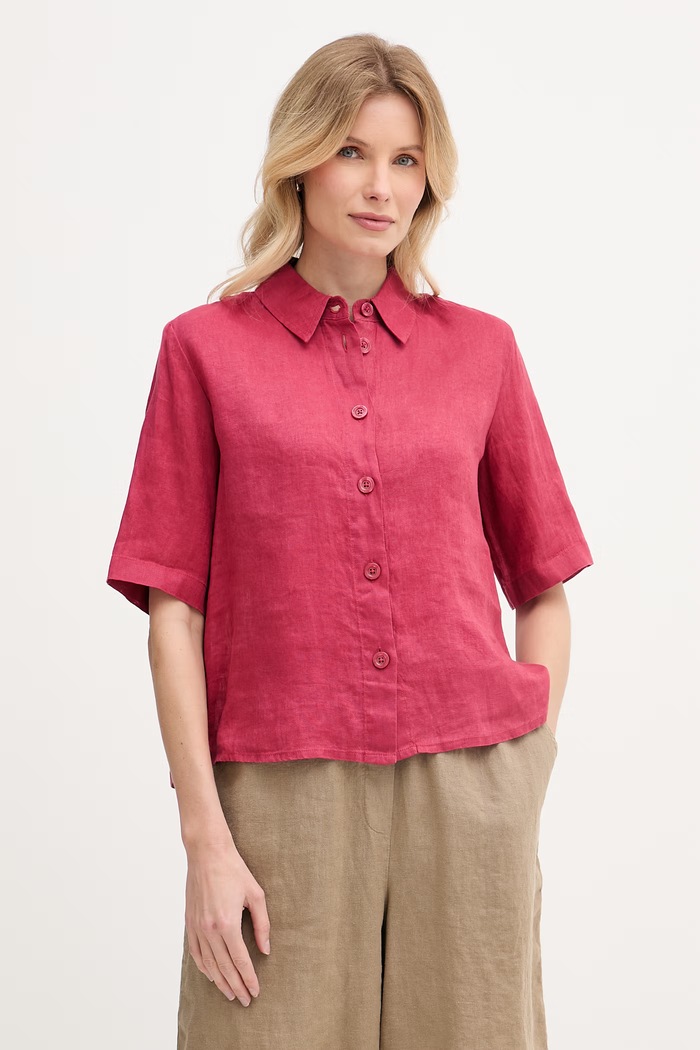 United Colors of Benetton košeľa dámska ľanová červená 5BML5QB75