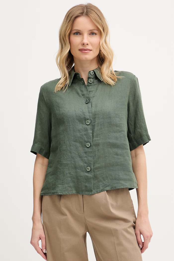 United Colors of Benetton košile dámská lněná zelená 5BML5QB75