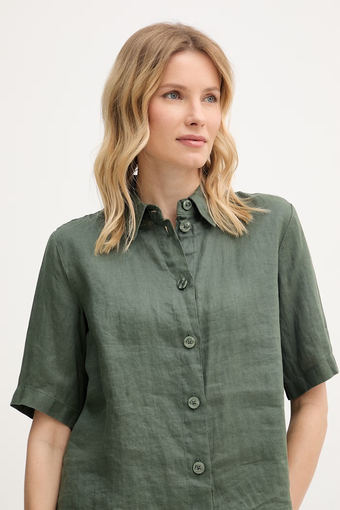 United Colors of Benetton košile dámská lněná zelená 5BML5QB75