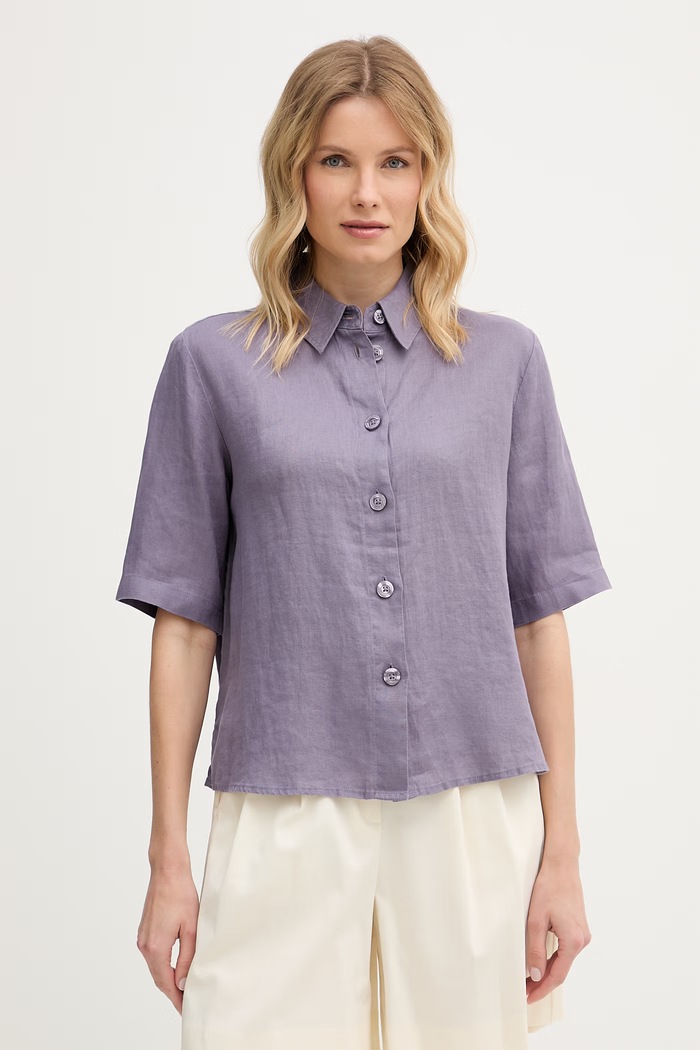 United Colors of Benetton košile dámská lněná fialová 5BML5QB75