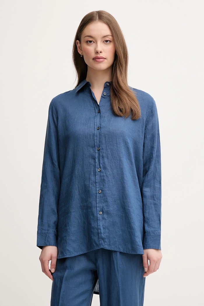 Lanena košulja United Colors of Benetton mornarsko plava 5BMLDQ02U