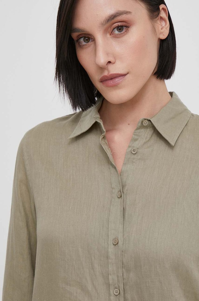Lanena košulja United Colors of Benetton zelena 5BMLDQ02U