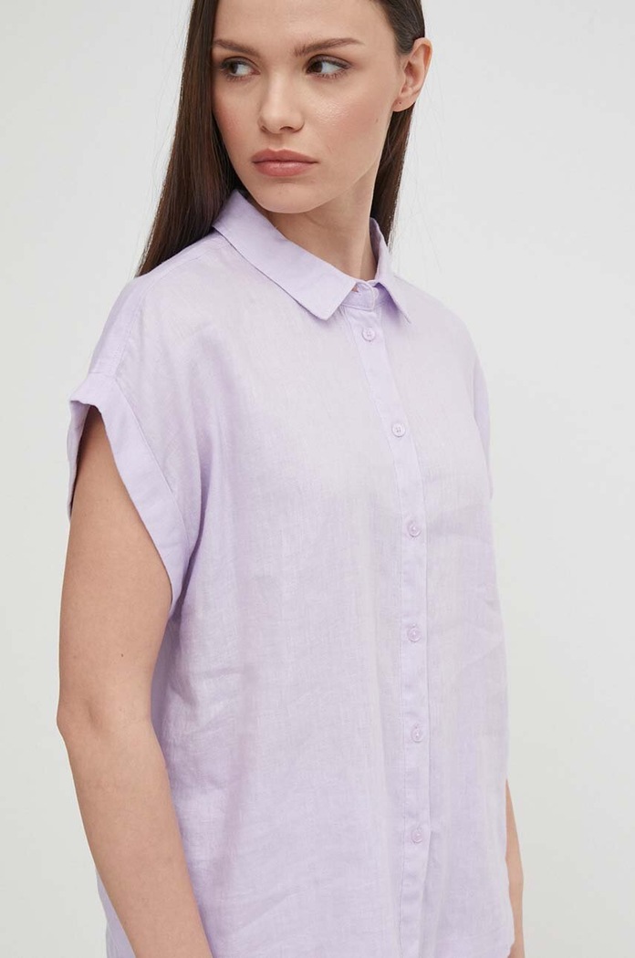 United Colors of Benetton koszula lniana regular fioletowy 5BMLDQ06V