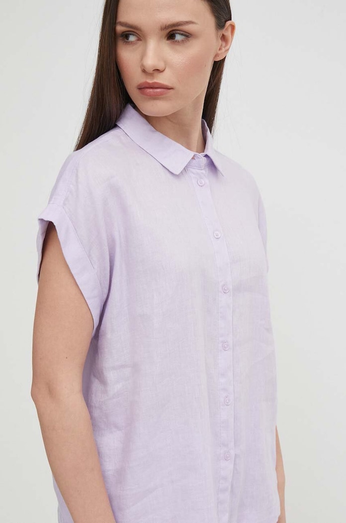 United Colors of Benetton koszula lniana regular fioletowy 5BMLDQ06V
