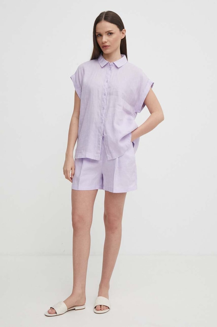 United Colors of Benetton koszula lniana 5BMLDQ06V fioletowy SS25