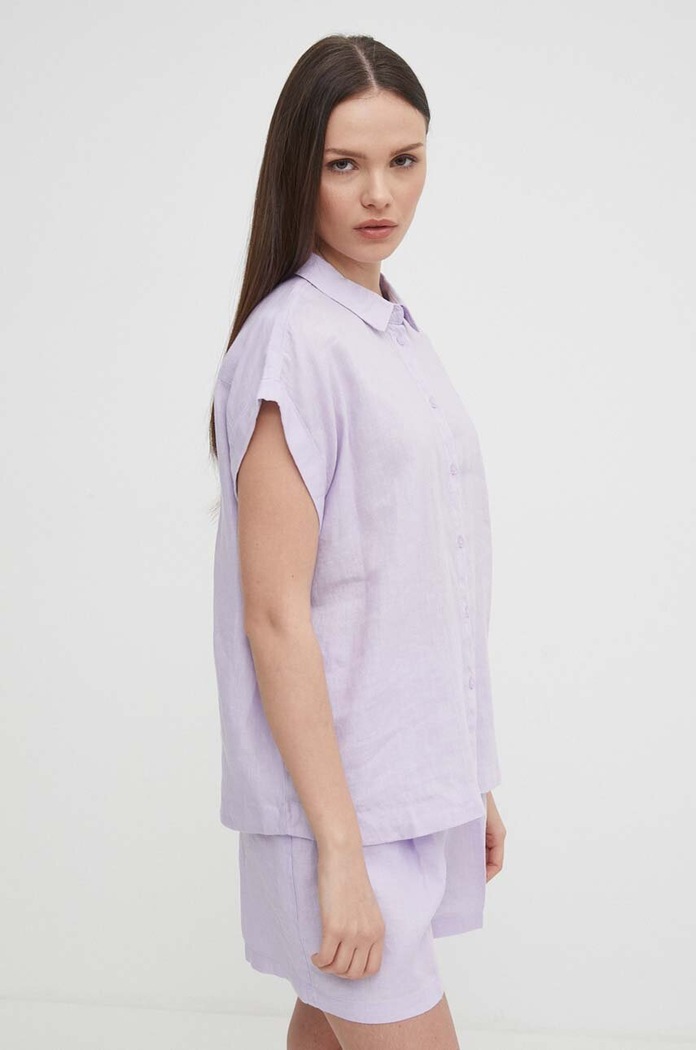 United Colors of Benetton koszula lniana fioletowy 5BMLDQ06V