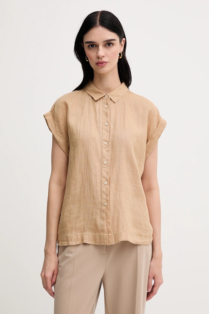 Lněná košile United Colors of Benetton zelená 5BMLDQ06V