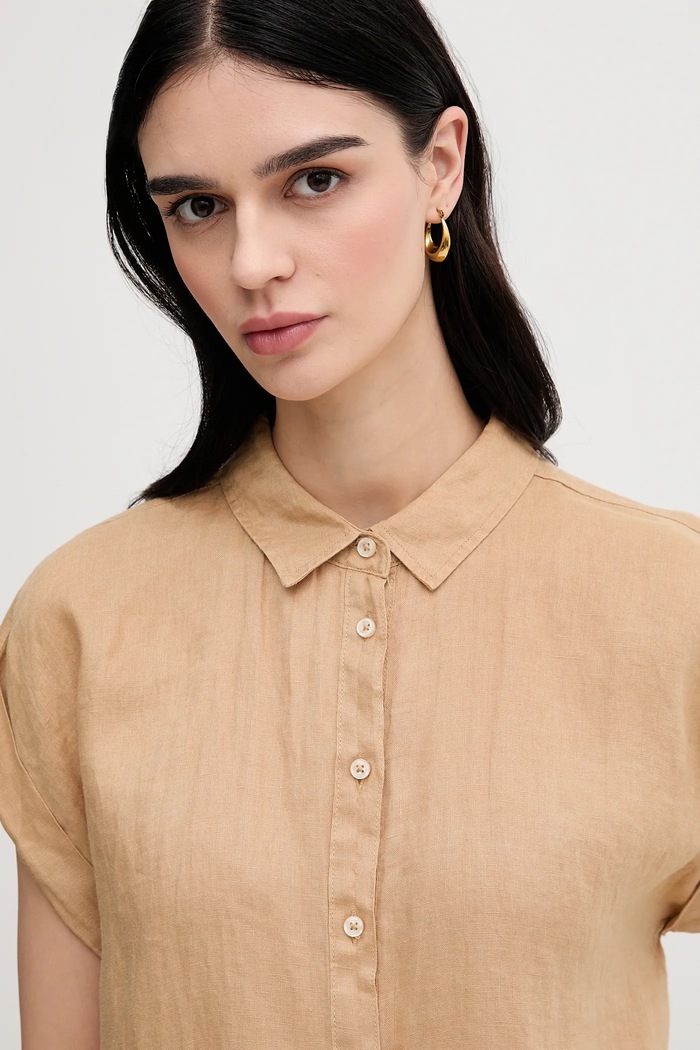 Lněná košile United Colors of Benetton zelená 5BMLDQ06V