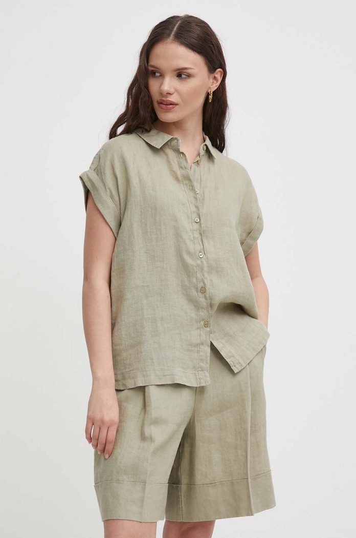 United Colors of Benetton koszula lniana regular zielony 5BMLDQ06V