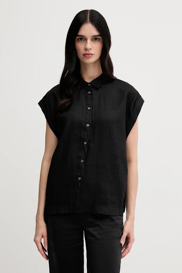 United Colors of Benetton koszula lniana czarny 5BMLDQ06V