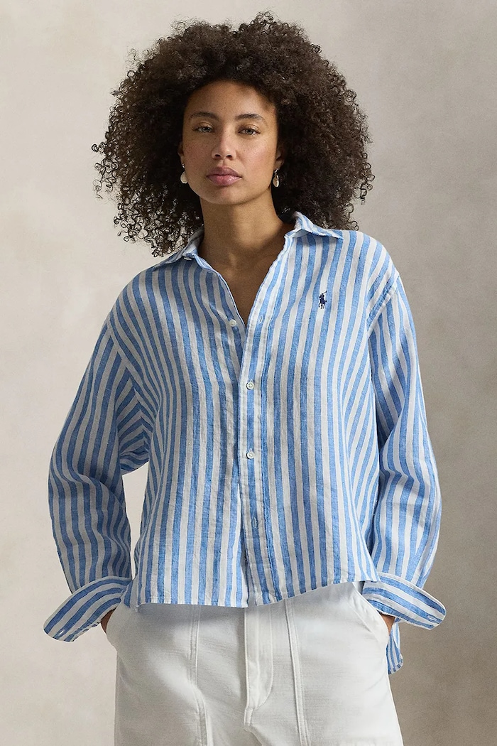Πουκάμισο από λινό Polo Ralph Lauren χαλαρό μπλε 211935130
