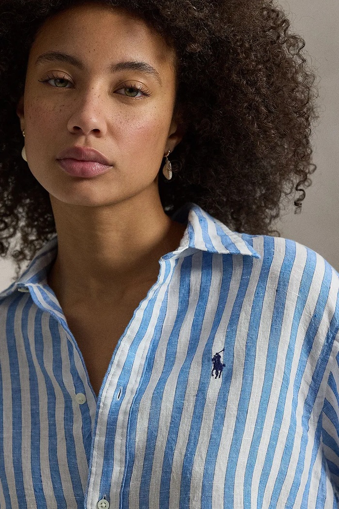 Πουκάμισο από λινό Polo Ralph Lauren μπλε 211935130