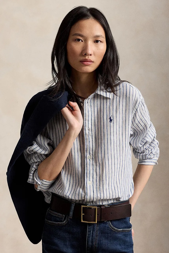 Polo Ralph Lauren koszula damska lniana 211935130 granatowy