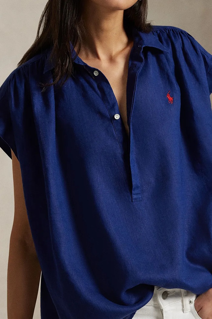 Bluzka lniana Polo Ralph Lauren 211935131 niebieski