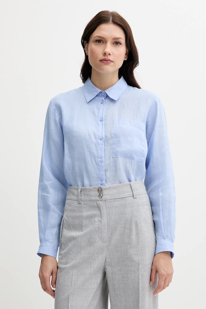 Sisley cămașă de in lung albastru 5BMLLQ06S