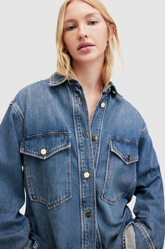 AllSaints Βαμβακερό τζιν πουκάμισο AllSaints Alba WH518Z τιρκουάζ SS24