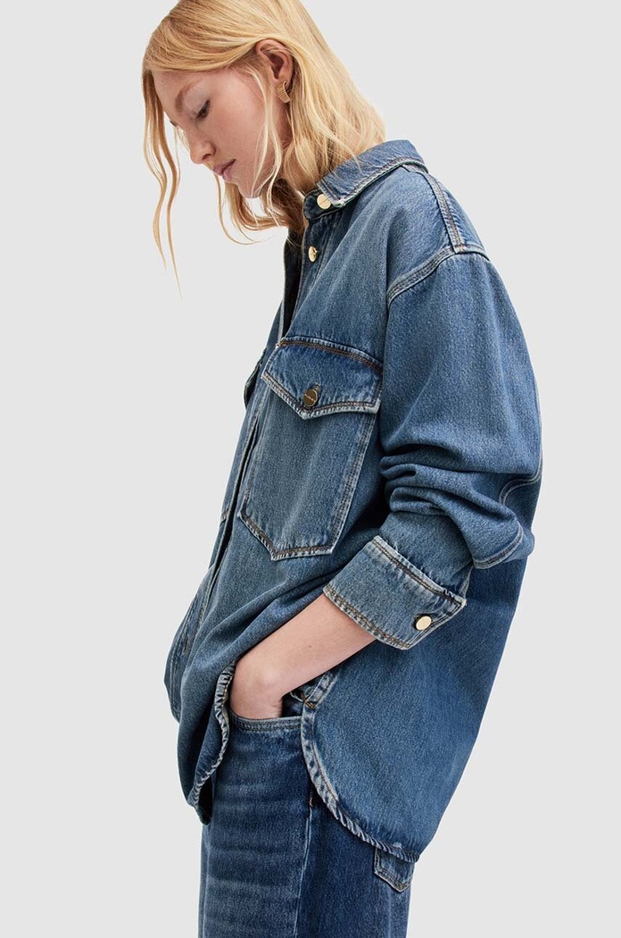 Βαμβακερό τζιν πουκάμισο AllSaints Alba AllSaints WH518Z τιρκουάζ
