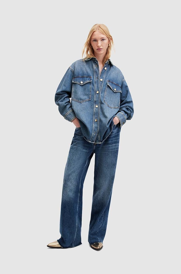 AllSaints Βαμβακερό τζιν πουκάμισο AllSaints Alba WH518Z