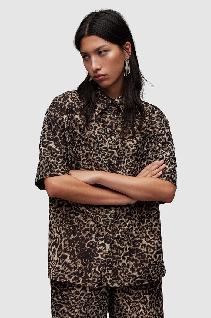Ρούχα Πουκάμισο AllSaints Jemi Leppo WT063Z μαύρο
