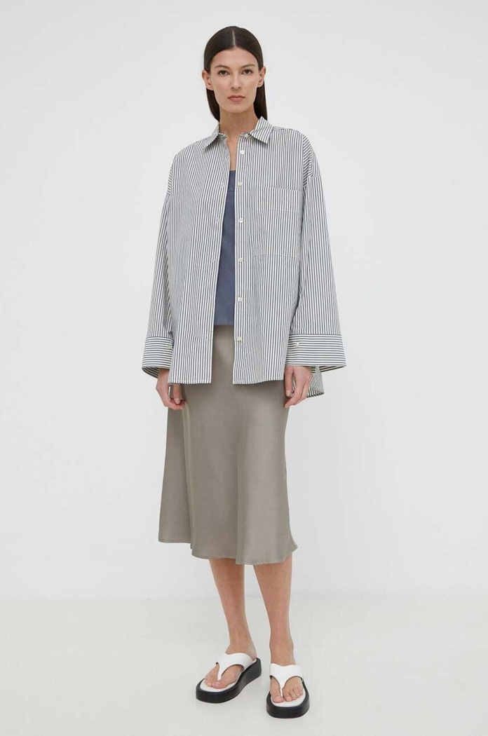 Bavlněná košile By Malene Birger pruhy námořnická modř Q72416004