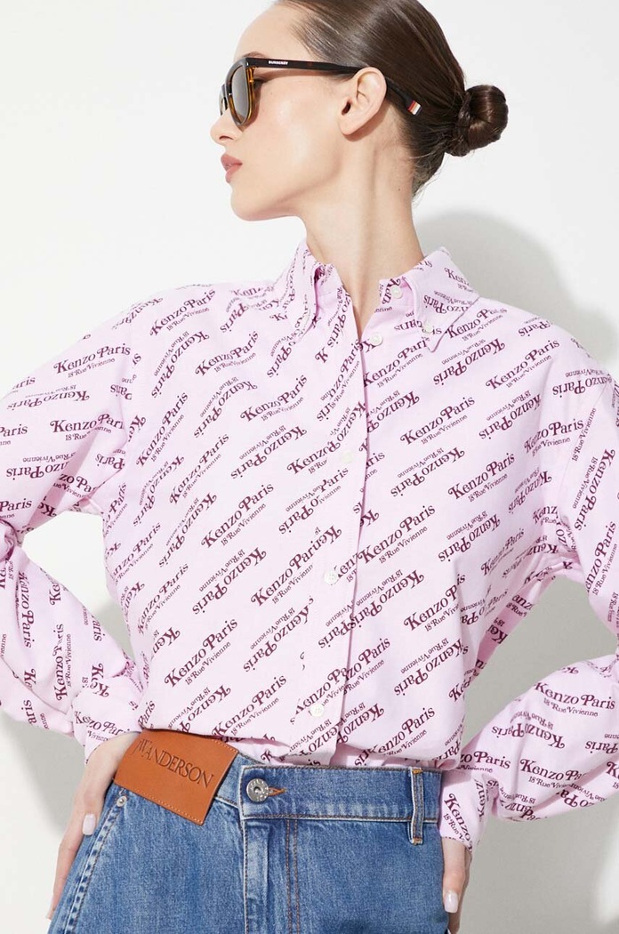 Bavlněná košile Kenzo Printed Slim Fit Shirt FE52CH0879D2.30 růžová