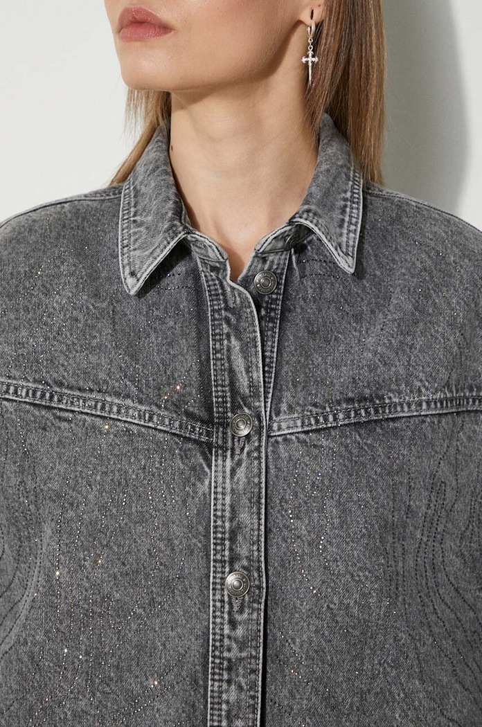Džínová košile Rotate Rhinestone Denim Shirt 113014D06