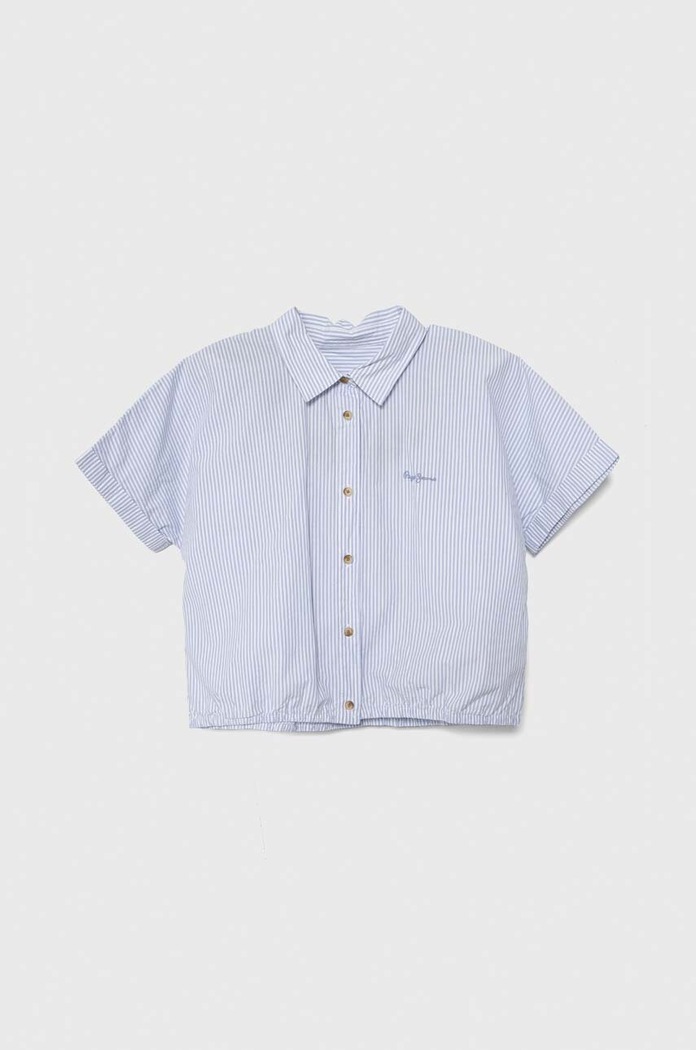 Детская хлопковая рубашка Pepe Jeans OLYMPIA короткий голубой PG301678
