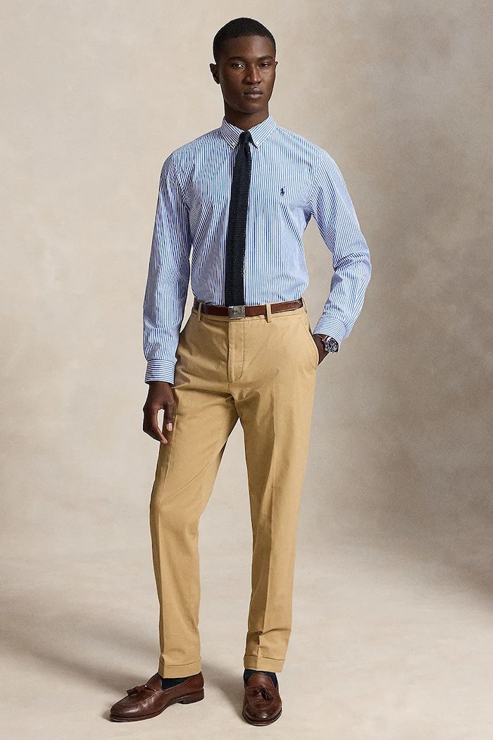 Îmbrăcăminte Polo Ralph Lauren cămașă pentru bărbați din bumbac cu elastan 710929344 albastru