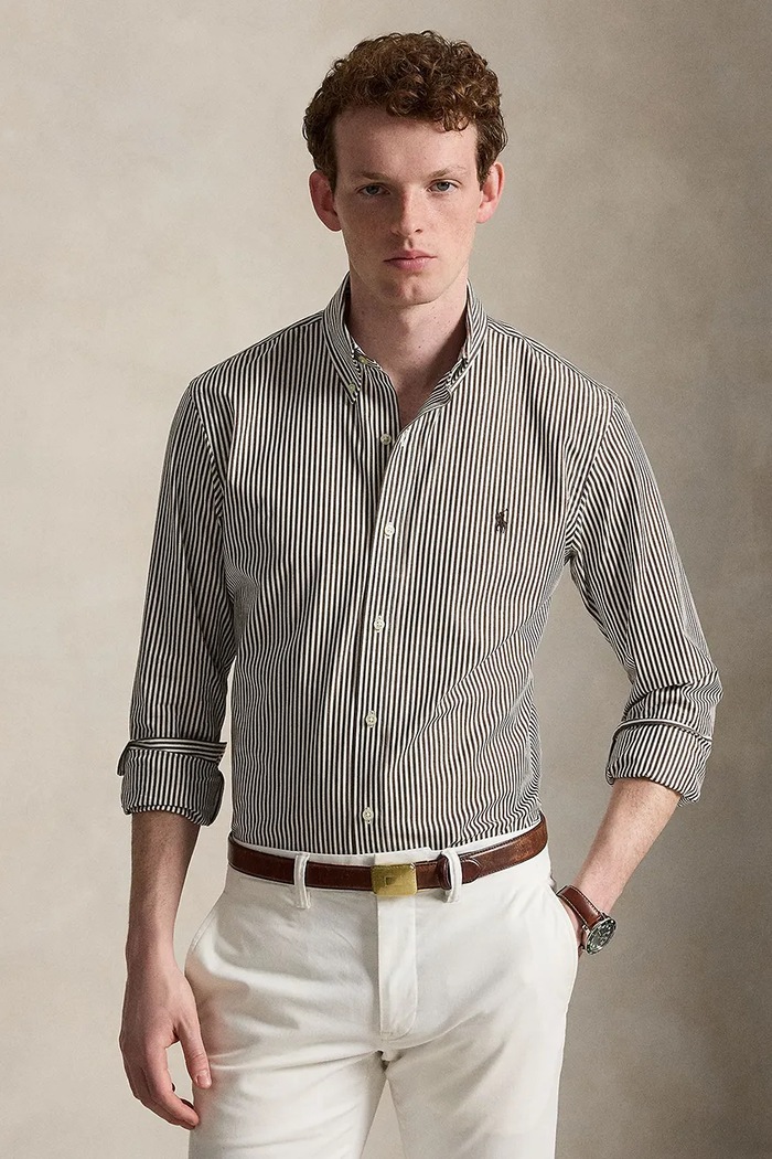 Polo Ralph Lauren koszula męska bawełniana z elastanem brązowy 710929344