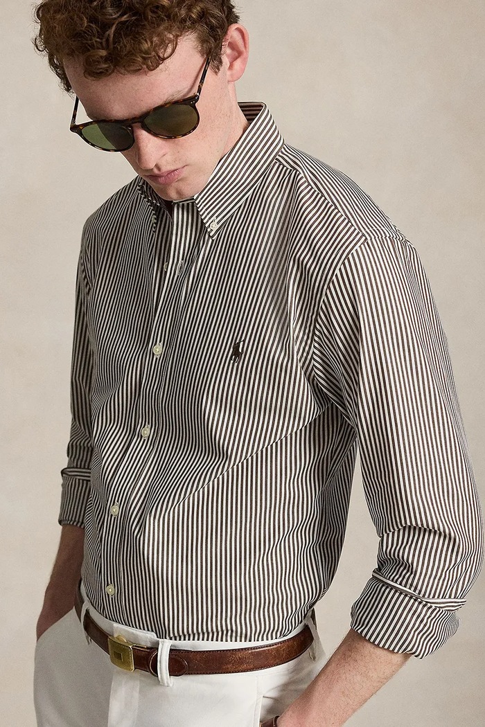 Polo Ralph Lauren koszula męska bawełniana z elastanem brązowy 710929344