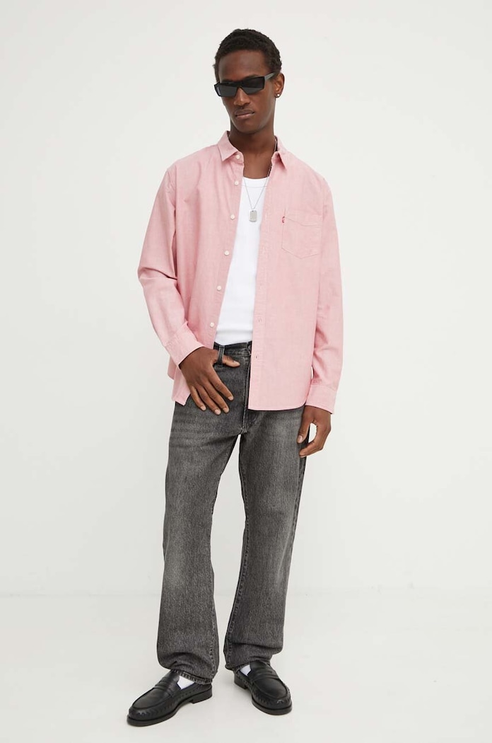 Odzież Levi's koszula męska bawełniana SUNSET 1 POCKET 85746 różowy