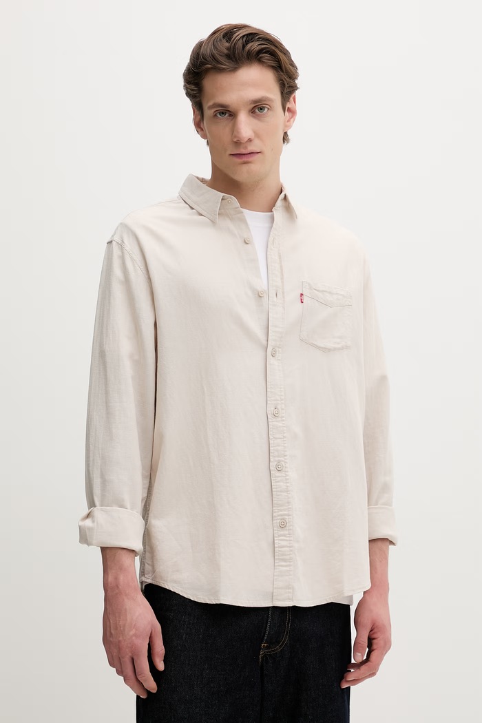 Levi's koszula męska bawełniana SUNSET 1 POCKET beżowy 85746