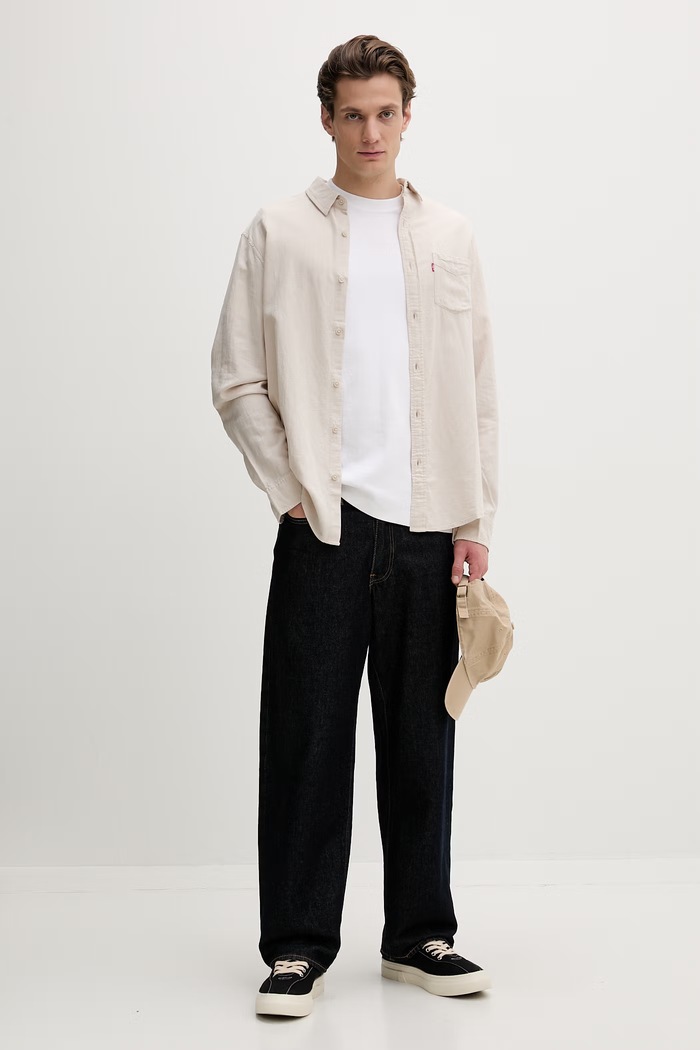 Levi's koszula męska bawełniana SUNSET 1 POCKET 85746 beżowy SS26