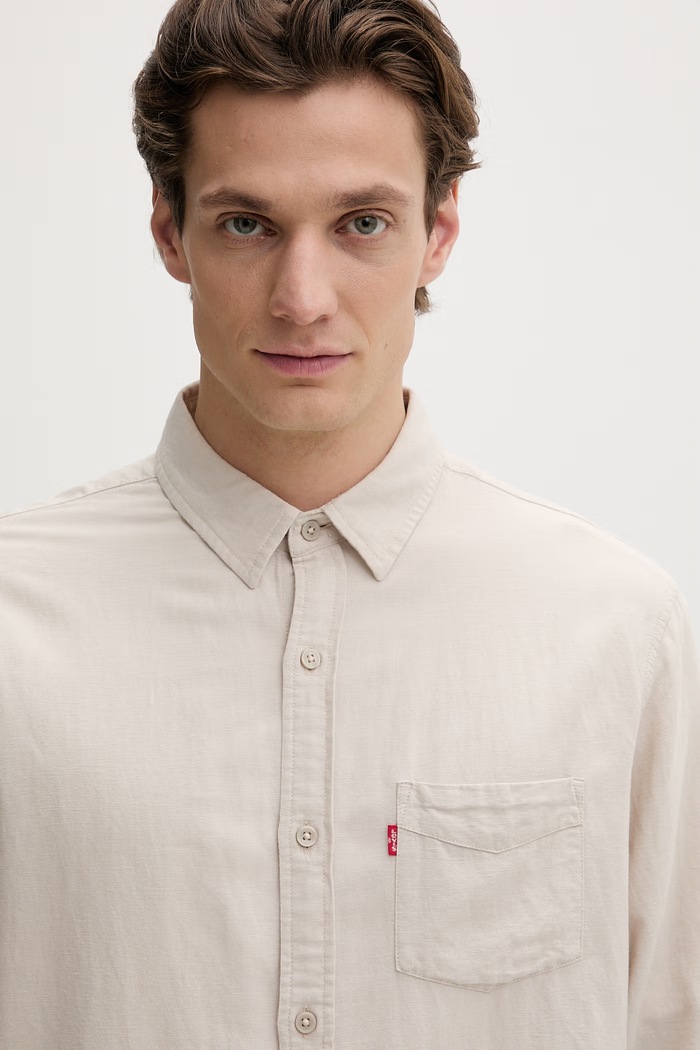 Levi's koszula męska bawełniana SUNSET 1 POCKET beżowy 85746