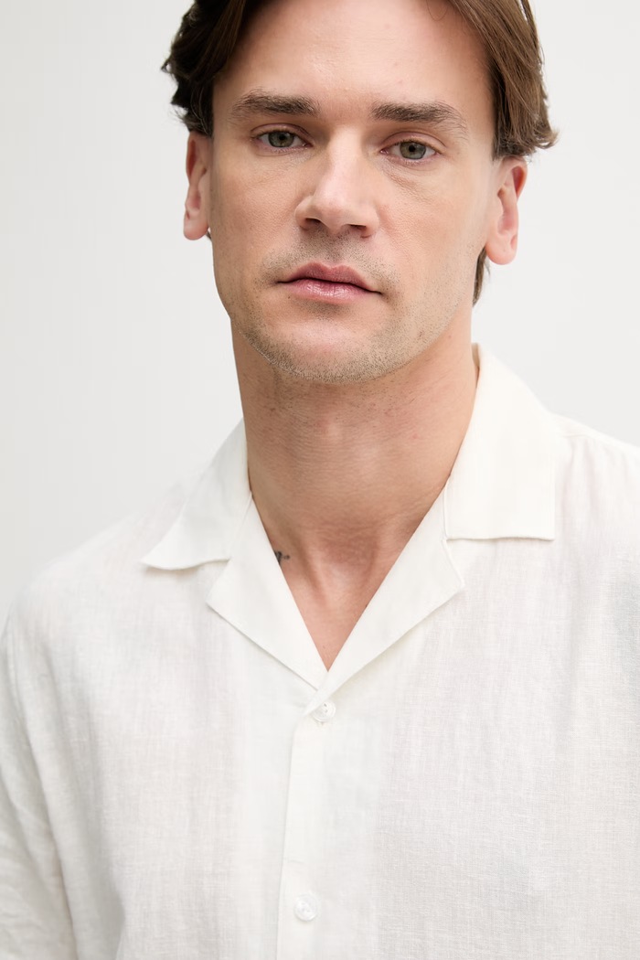 Lindbergh πουκάμισο ανδρικό με λινό μπεζ 30.203319.WHITE