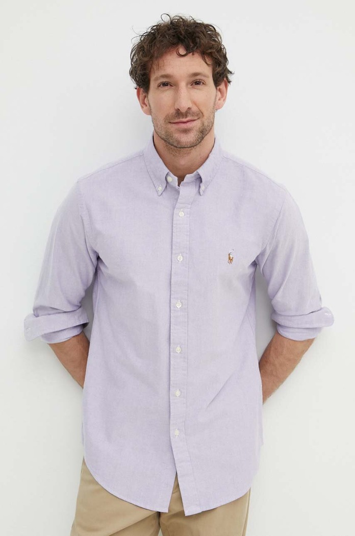 Polo Ralph Lauren cămașă pentru bărbați de bumbac uni violet 710805562