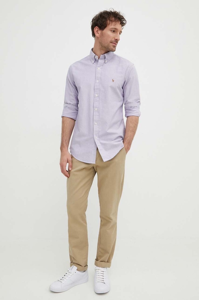 Îmbrăcăminte Polo Ralph Lauren cămașă pentru bărbați de bumbac 710805562 violet