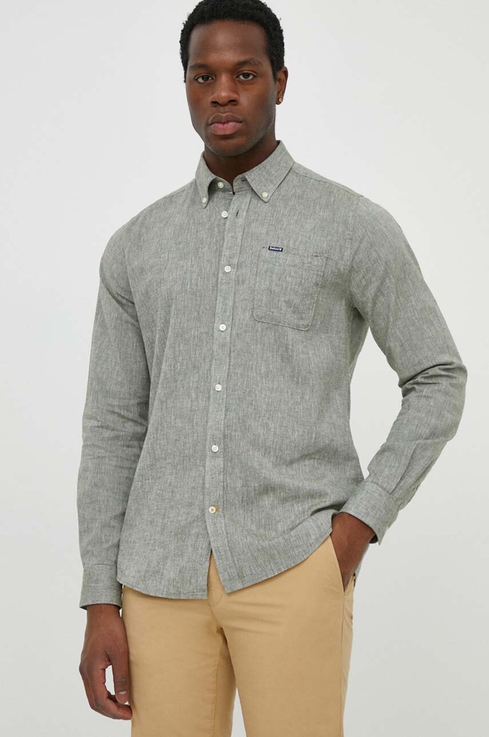 Ľanová košeľa Barbour slim zelená MSH5090