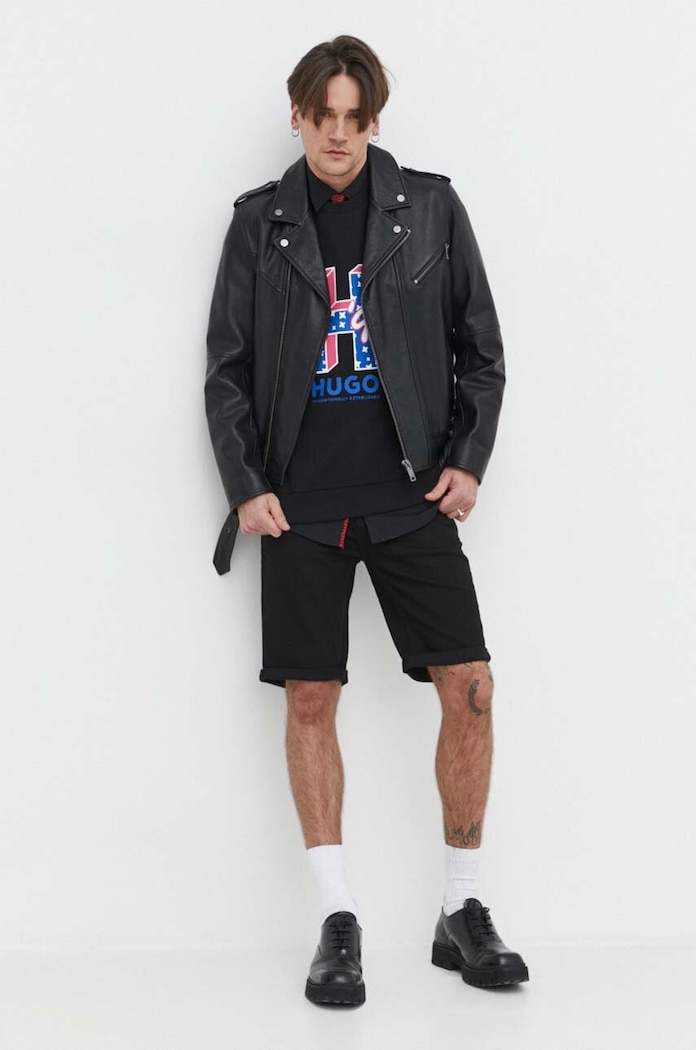 Bavlněná košile HUGO 50513932 černá SS24