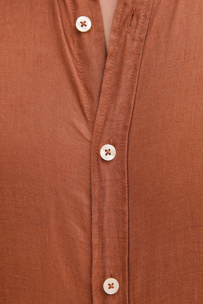 United Colors of Benetton srajca moška lanena 5BKU5QJG8 oranžna