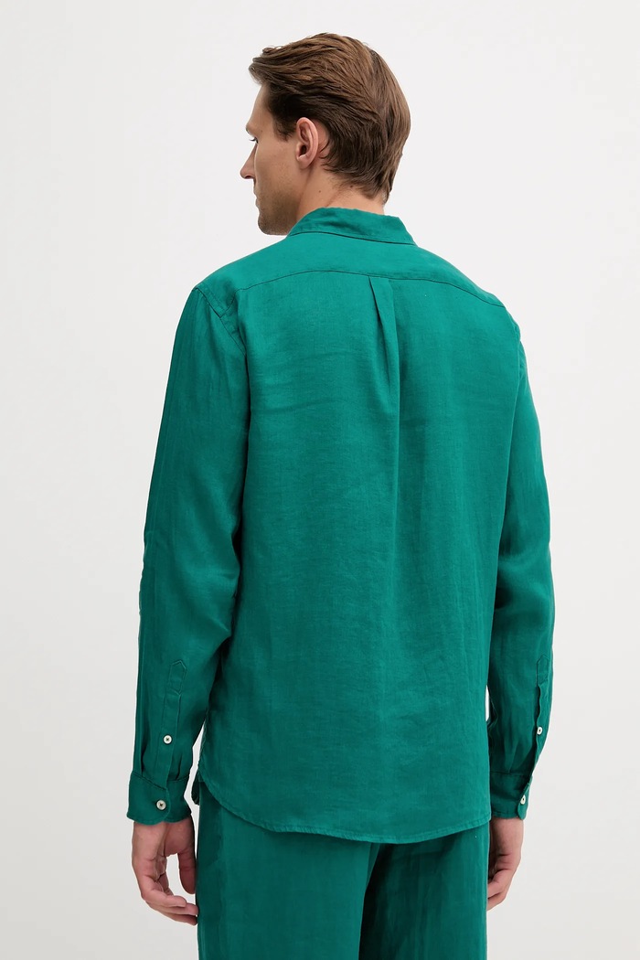 Oblačila United Colors of Benetton srajca moška lanena 5BKU5QJG8 turkizna