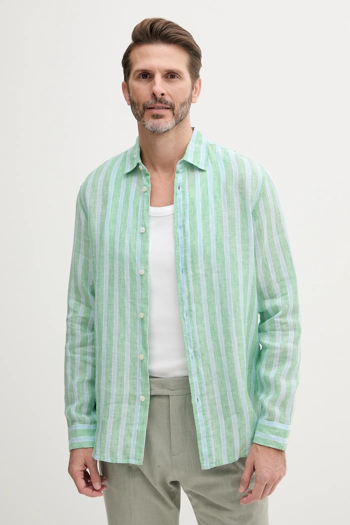 United Colors of Benetton srajca moška lanena zelena 5BKU5QJG8